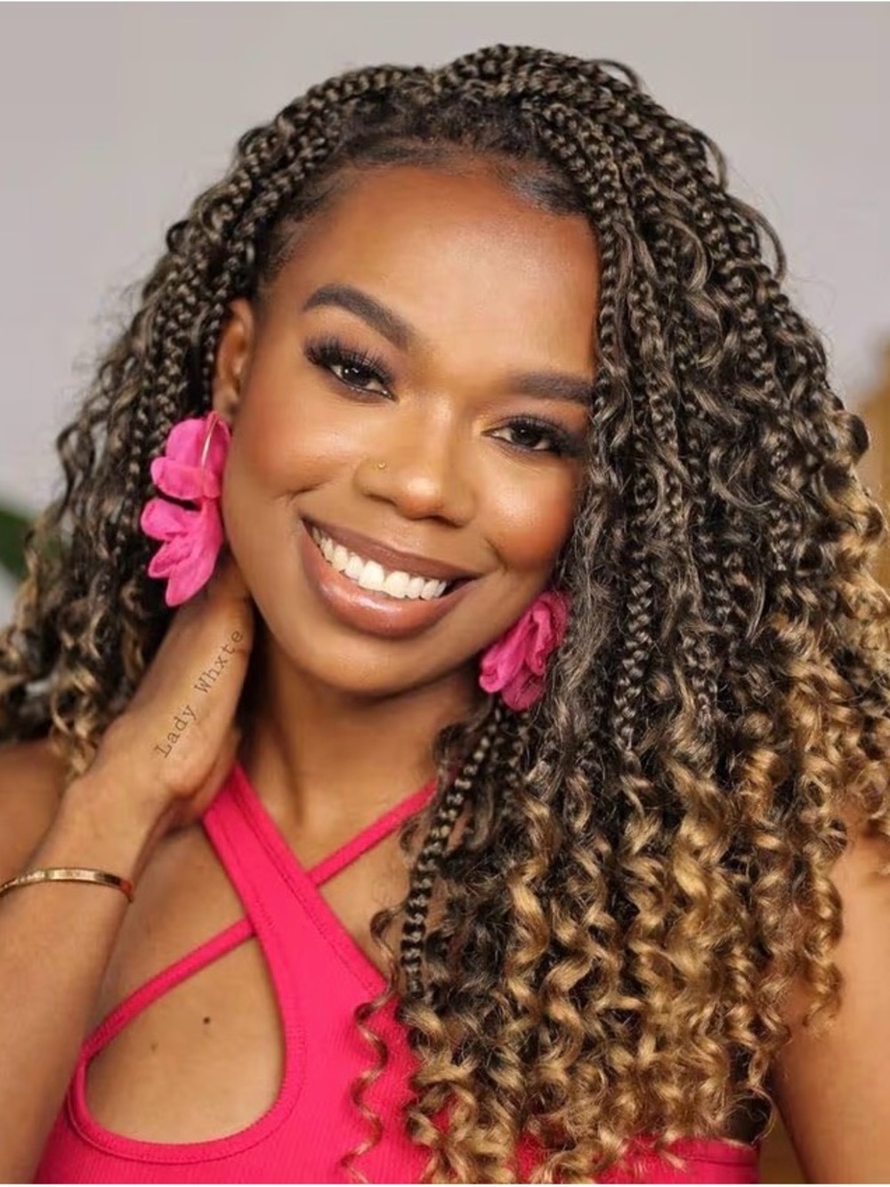 Synthetic Natural Black to Brown Ombre Braided Curly Wig Full Lace Cap #214